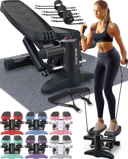 Nordic Lifting Mini Stepper Machine – Stair Climber w/Resistance Bands & LCD – Home Workout Stepper