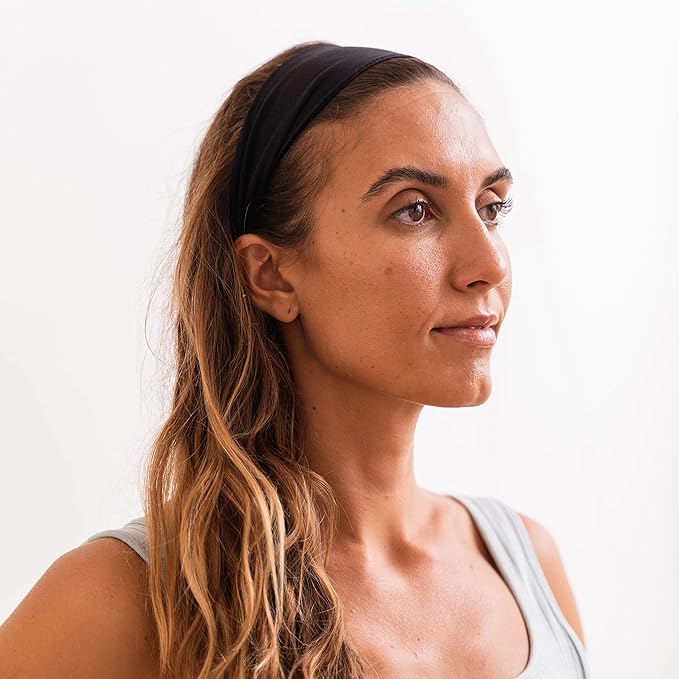 FROG SAC Sport Headbands for Girls, Adjustable No Slip Sweat Wicking Athletic Hair Bands for Women, Stretch Elastic Workout Headband with Velvet Grip for Yoga Running Exercise Gym (Black)