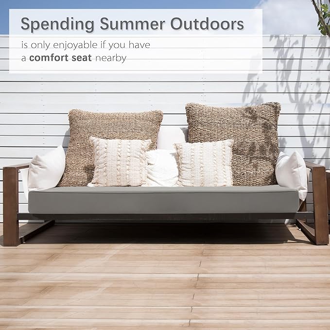 Favoyard Outdoor Bench Cushion 59 x 18 Inch Waterproof Patio Furniture Cushions 3-Year Color Fastness Garden Sofa Settee Couch Swing Pads with Handle and Adjustable Straps, Light Gray