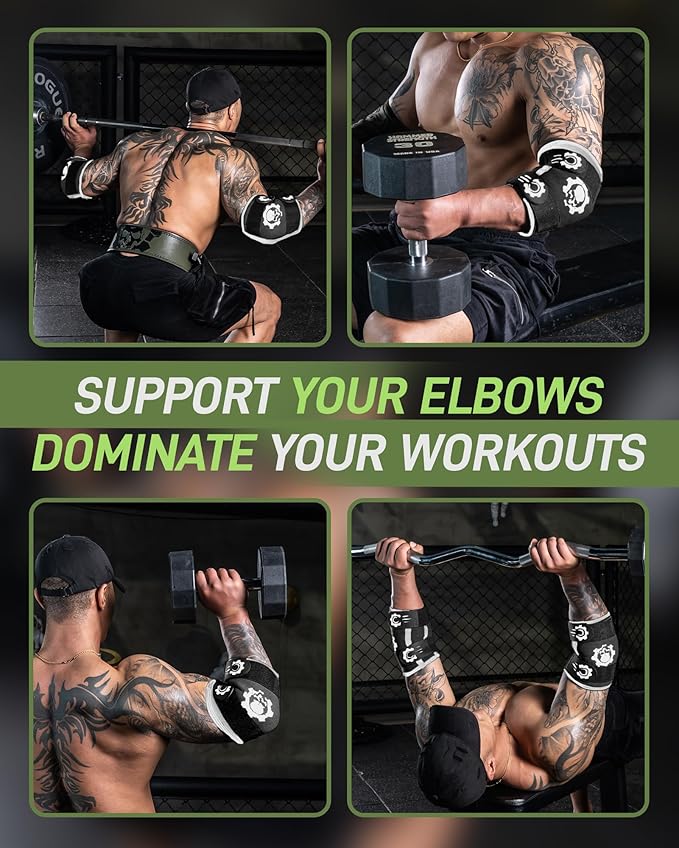 MANUEKLEAR 5mm Neoprene Weight Lifting Elbow Sleeves for Men (1 Pair), Elbow Sleeves Weightlifting Men with 2 Adjustable Compression Straps for Bench and Powerlifting & Weightlifting