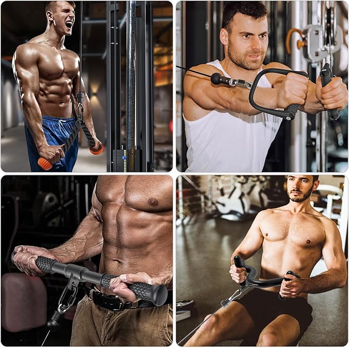 SELEWARE Triceps LAT Pulldown Attachments Home Gym Workout Accessories with Non-Slip Soft Rubber Grip Cable Machine Attachments Triceps Rope Double D Row Handle Pull Down Bar Straight Bar Exercise