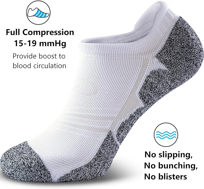 CWVLC No Show Sports Compression Socks for Men Women with Cushion (4/8 Pairs)
