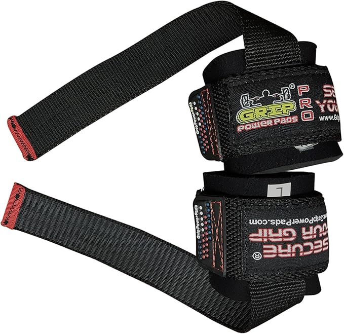 Heavy Duty Lifting Straps Neoprene Padded 1 Pair Wrist Wraps & Rubbery Grip Support Straps with Cotton Coated Rubber on One Side