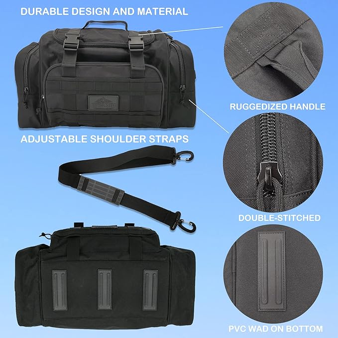 Duffel Bag – Heavy Duty Tactical Gym Bag for Men, Splashwater-Proof Weekender Travel Bag for Basketball, Football, Soccer, Hiking, and Hunting (Black)