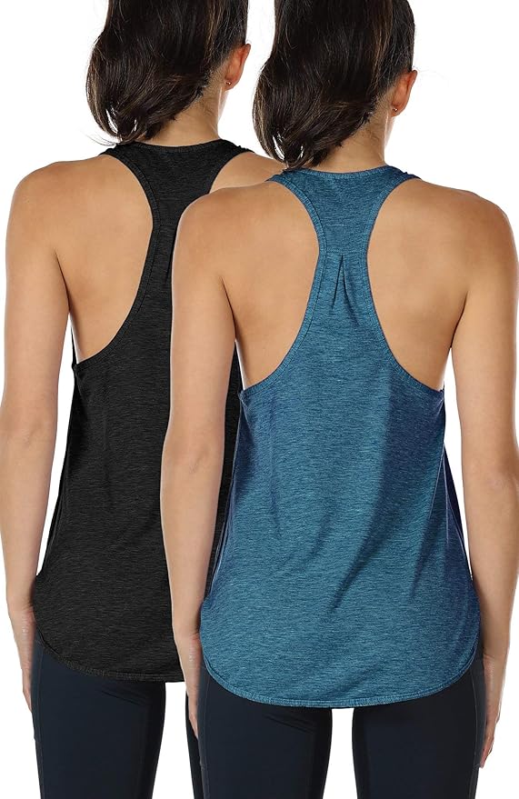 icyzone Women's Racerback Workout Athletic Running Tank Tops Loose Fit (Pack of 2)