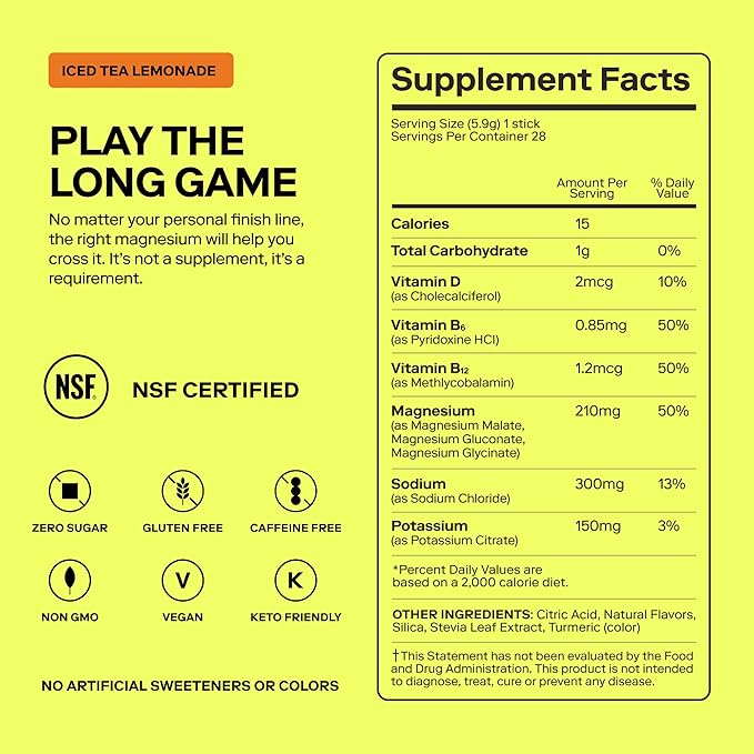 MAGNA Electrolyte Powder Drink Mix for Hydration, Energy & Focus Support with Magnesium L Threonate, Sodium, Potassium, Vitamin D, B6 & B12, Sugar Free, Tea Lemonade Flavor, 14 Servings