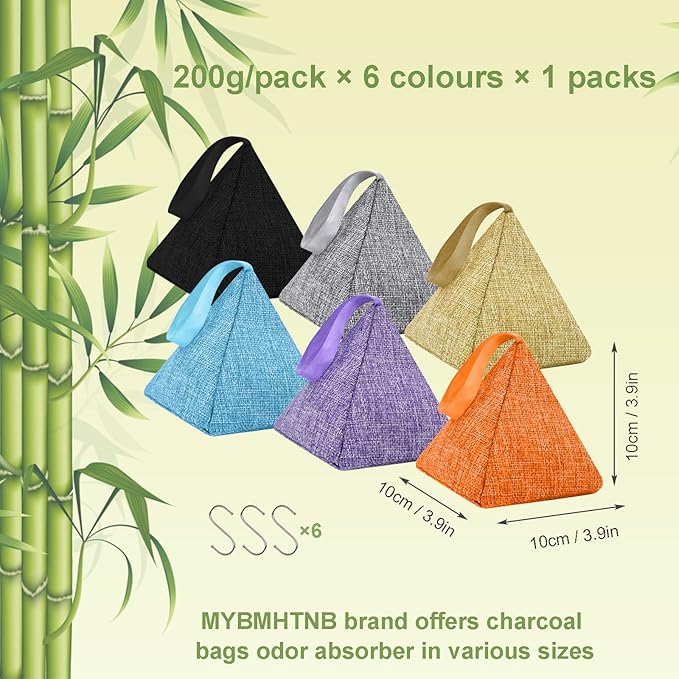 Charcoal Air Purifying Bags 6 Pack×200g Bamboo Charcoal Bags Odor Absorber, for Car Air Fresheners, Odor Eliminator for Home，Shoe Deodorizer - Colorful-Activated Charcoal Odor Absorbers
