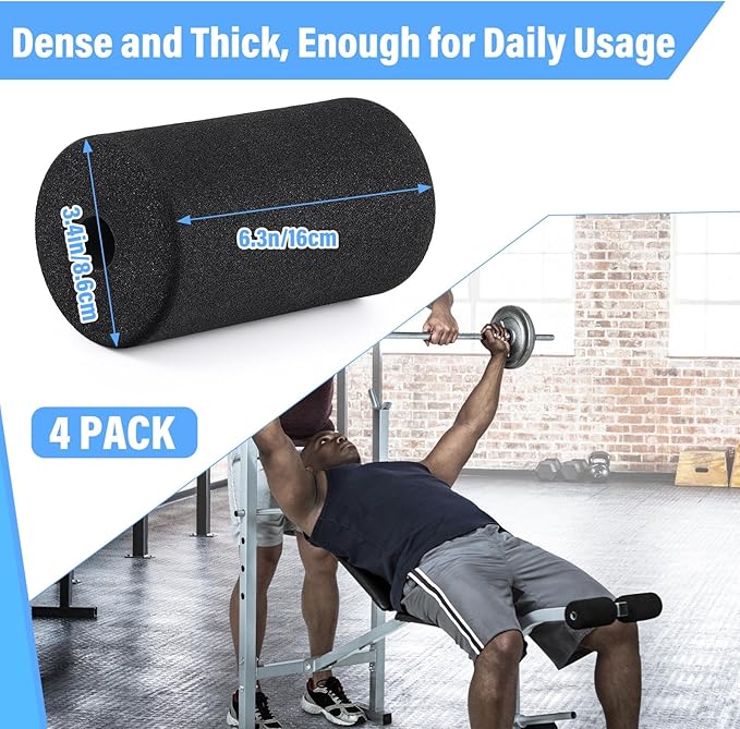 Deekin 4 Pcs Foam Foot Pad Rollers Buffer Tube Cover for Exercise Machine Home Gym Equipment Replacement Pads for Leg Extension Weight Bench Inversion Table(0.87 x 3.4 x 6.3 Inches)
