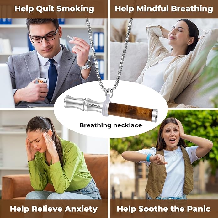 Breathe Free Necklace with Filter, Anxiety & Stress Relief Breath Tool for Meditation, Mindfulness and Relaxation,Natural Stone Breathing Necklace, Portable Wellness Gift for Adults