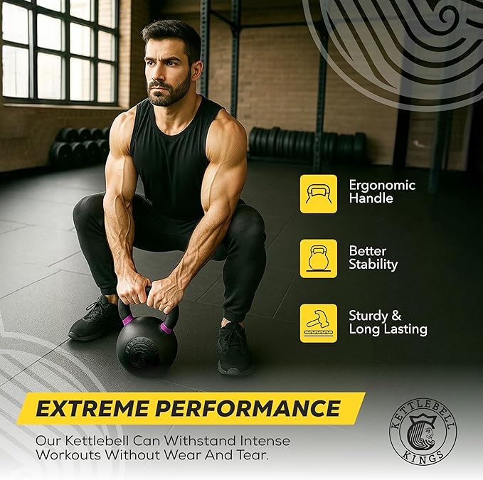 Kettlebell Kings Powder Coated Kettlebell Weights - 9-97 lb Strength Training Kettlebells for Men and Women - Hand Weights Workout Gym Equipment - Weights Set for Home Gym- New