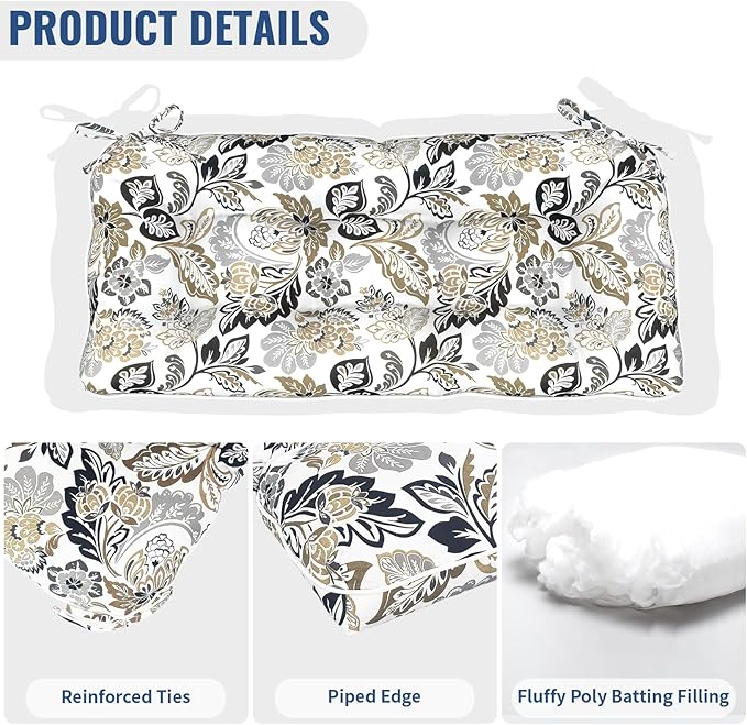 Tufted Bench Cushion for Outdoor Furniture, Patio Swing Cushion 44 x 19 x 5 Inch, Overstuffed Outdoor Chair Cushion for Garden Loveseat Lounge Storage, 1 Pack,Dailey Tan