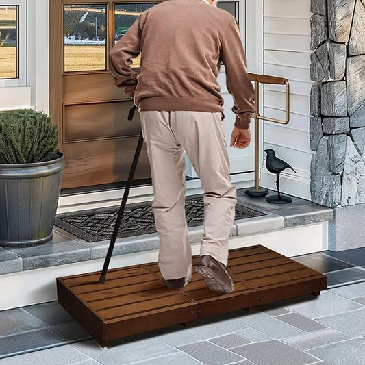 Outdoor Steps 3.5'' Height, Wooden Step Platform 35” Length, Step Stool with Non Slip Pads, Wooden Platform, Step for Outside, Wooden Platform for Bathroom, Kitchen, Bed(Walnut)