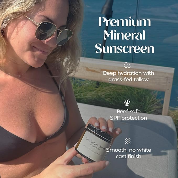 Everyday Tallow Mineral Sunscreen ~ SPF 30 | 100% Grass-Fed & Organic | Face & Body | Naturally Scented with Frankincense & Lavender Oil | Zinc Oxide | Water Resistant (2oz)