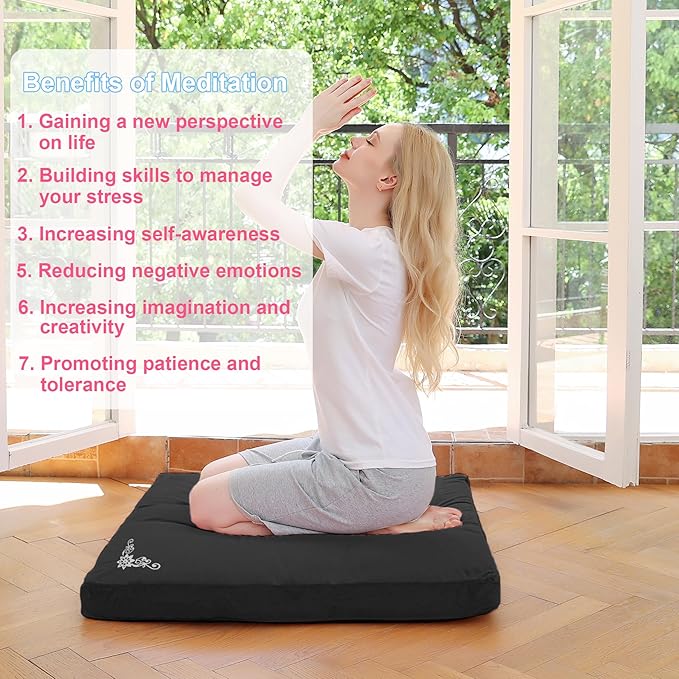 Velvet Zabuton Meditation Mat, 31 * 31 inches, Yoga Meditation Cushion Floor (Black)