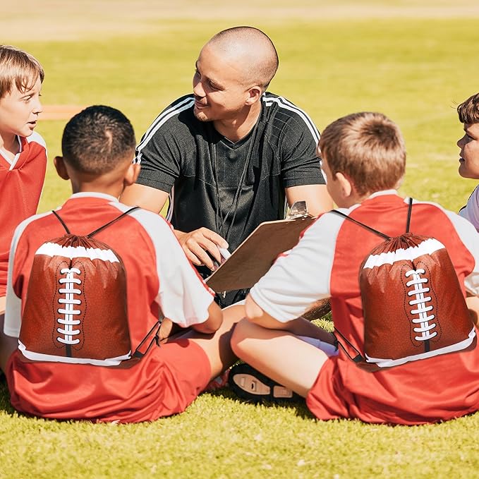 durony 15 Pieces Football Drawstring Gift Bags Bulk Candy Bag 15.8 x 13.4 Inch Football Goodie Backpack Sports Party Favor Supplies for Gym Travel Party Storage