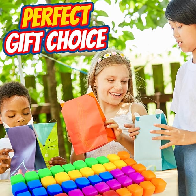 Mini 50 Pack Slow Rising Stress Cube, Dough Stress Balls Soft Fidget Squishy Toys for Anxiety Relief, Pull Stretch Fidgets for Classroom Prize, Bulk Toys Classroom Reward for Student Teacher