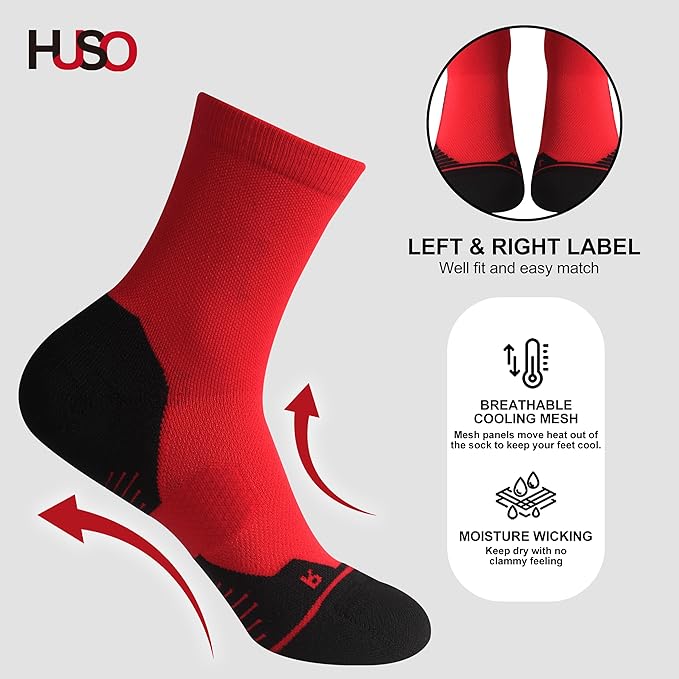 HUSO Compression Ankle Running Socks: Athletic Socks for Men Women with Cushion,Work Hiking Basketball Sport Socks 3 Pairs