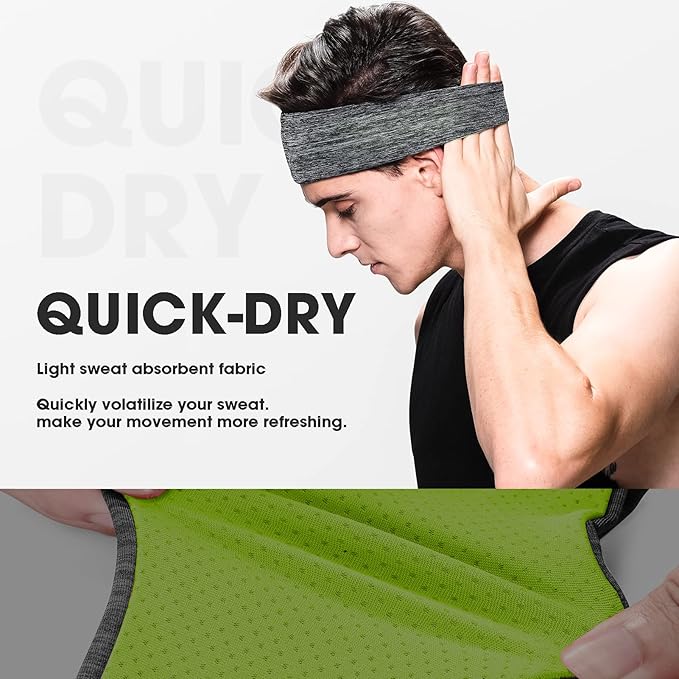 Braylin 5-Pack Breathable Sport Headbands for Men, Sweat-Wicking, Elastic Stretch