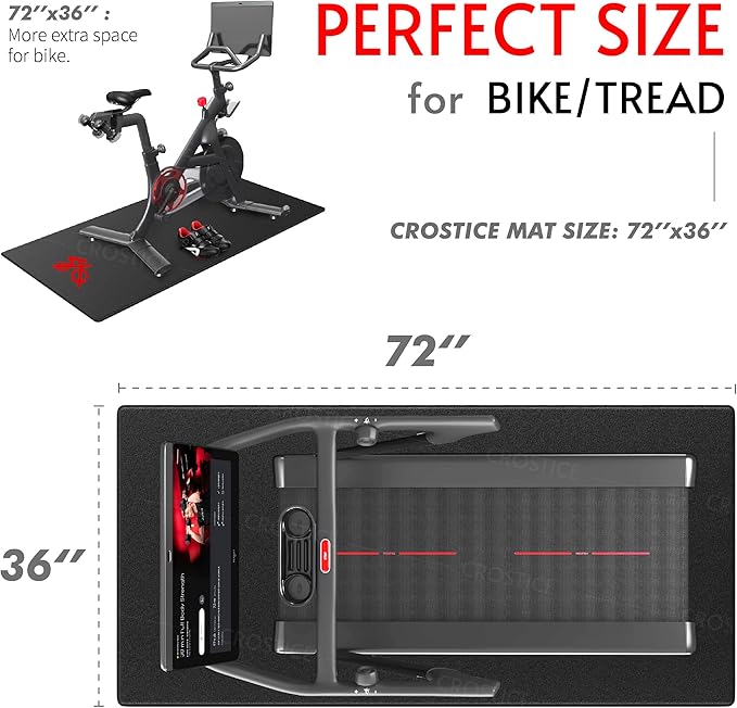 Bike Trainer Mat Compatible with Peloton Bike, for Treadmill & Row, THK 6mm, Under Mat Protect Hardwood Floor Carpet, Trainer Accessory for Indoor Stationary Exercise Bicycle