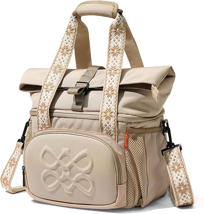 Dual Compartment Insulated Lunch bag, with 2 Leakproof Compartments & Roll-top, 13L lunchbox for work (Oatmeal Beige)