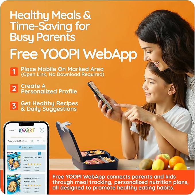 YOOPI Bento Box for Kids, Leak-Proof, BPA-Free School Bento Lunch Box Containers with Compartments. Online Healthy Meal Planning, Durable, Easy-Clean, Eco-Friendly Lunchbox for Boys (Dark Blue)