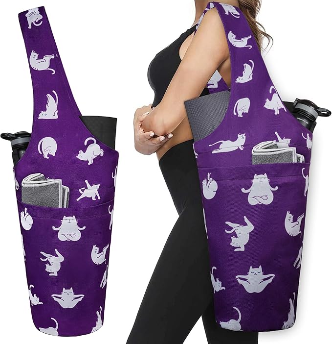 Fashion Printed Yoga Mat Bag with Large Side Pocket & Zipper Pocket Long Tote Yoga Bag Fit Most Size Mats - Holds More Yoga Accessories
