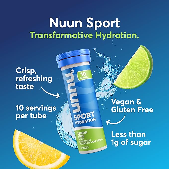 Nuun Sport Electrolyte Tablets with Magnesium, Calcium, Potassium, Chloride & Sodium, Gluten Free & Vegan, Lemon Lime, 4 Pack (40 Servings Total)