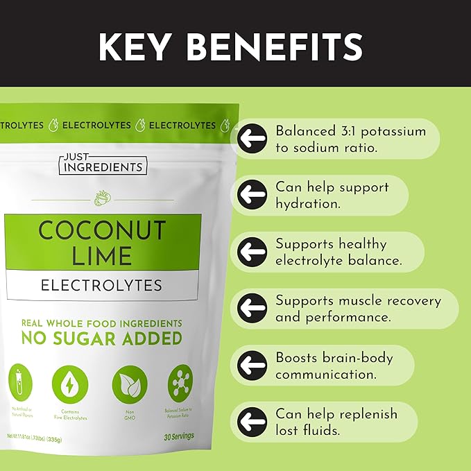 Coconut Lime Electrolytes – 30‑Serving Hydration Drink Mix with Coconut Water, Sea Salt, and Trace Minerals – Supports Hydration, Recovery, and Electrolyte Balance*
