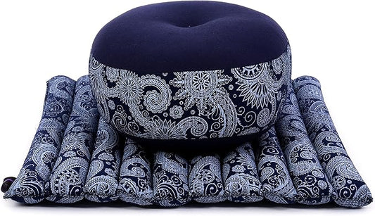 Leewadee Meditation Cushion Set – 1 Small Zafu Yoga Pillow and 1 Small Roll-Up Zabuton Mat Filled with Kapok