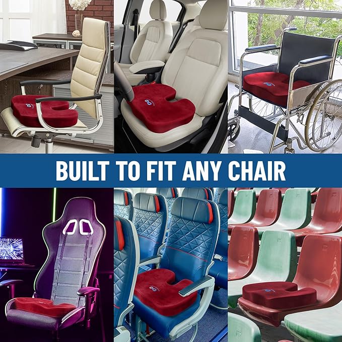 Everlasting Comfort Doctor Recommended Memory Foam Seat Cushion for Office Chairs & Car Seat - Ergonomic Office Desk Accessories for Tailbone Pain Relief, Sciatica & Back Support