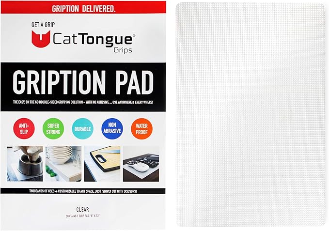 CatTongue Grips Non-Adhesive Anti-Slip Mat - Multi-Purpose Non-Slip Pad for Countertops, Desks, Tables & Workspaces - Ideal Desk Mat, Drawer Liner, Laptop Pad & More (Clear, 8” x 12”)