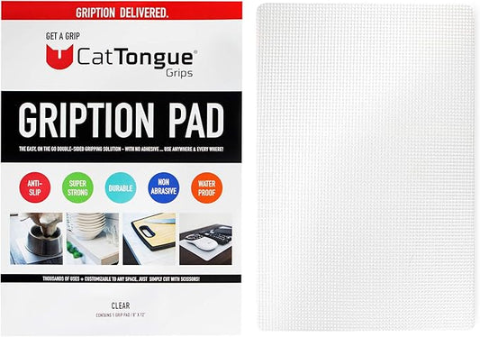 CatTongue Grips Non-Adhesive Anti-Slip Mat - Multi-Purpose Non-Slip Pad for Countertops, Desks, Tables & Workspaces - Ideal Desk Mat, Drawer Liner, Laptop Pad & More (Clear, 8” x 12”)