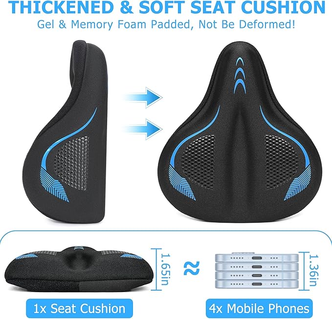 Gel Bike Seat Cushion, Soft Gel Padded Bicycle Seat Cover for Men & Women Comfort, Extra Padding Cycle Seat Cushion for Peloton, Stationary Exercise Bike, Beach Cruiser, Ebike, MTB, Road Bicycle