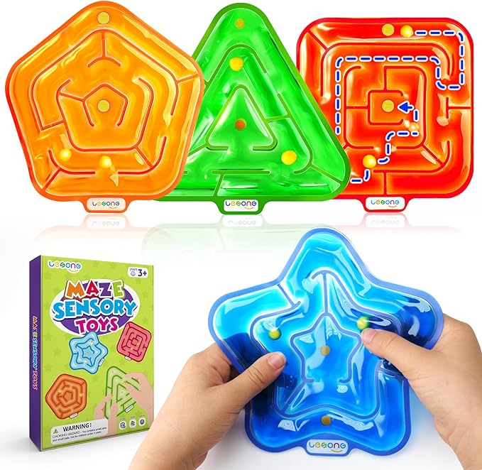 LESONG Sensory Fidget Toys for Kids: Gel-Filled Squishy Fidget Maze - Calming Sensory Toys for Autism ADHD Classroom Travel - Prizes for Boys Girls (4 Pack)