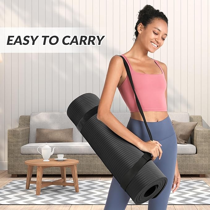 Quality Exercise Yoga Mat, 1/2-Inch Thick High-Density Foam for Full-body workout, Anti-Tear and non-slip Surface, Includes Carry Strap for Home & Studio Workouts,Multiple Options