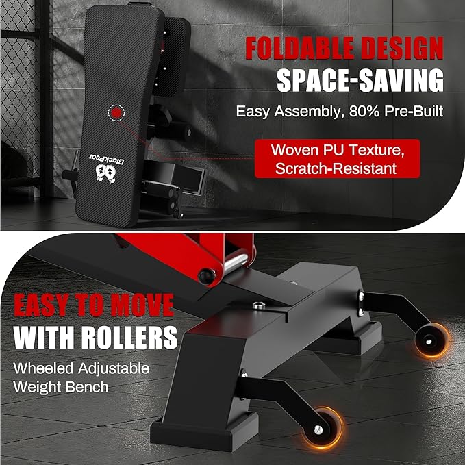 Adjustable Weight Bench - Foldable Workout Bench for Home Gym, PRO Heavy Duty 1300lb Capacity Full Body Strength Training with 8-Level Incline/Flat/Decline Positions & Space-Saving