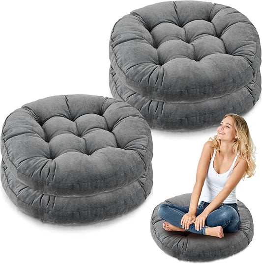 Jerify Floor Pillow Cushions 22 x 22 Inch Round Square Large Meditation Floor Pillow for Classroom Adult Meditation Picnic Party Cushion for Seating Gift Christmas(Round,Dark Grey,4 Pcs)