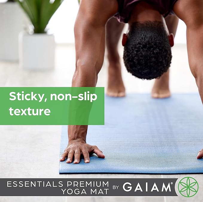 Gaiam Essentials Thick and Thin Yoga Mat Fitness & Exercise Mat with Easy-Cinch Carrier Strap