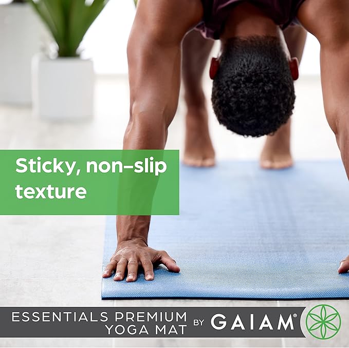 Gaiam Essentials Thick and Thin Yoga Mat Fitness & Exercise Mat with Easy-Cinch Carrier Strap