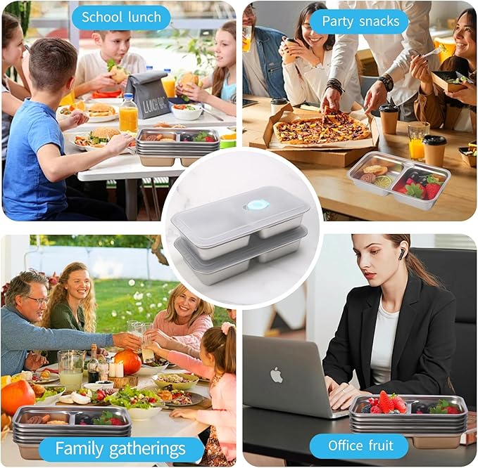 Grab and Go Snack Containers Reusable, 6 Pcs Stainless Steel Double Compartment Snack Containers, Dishwasher- Reusable Condiment with Lids for Snacks Dips and Outdoor Camping (6 PCS)