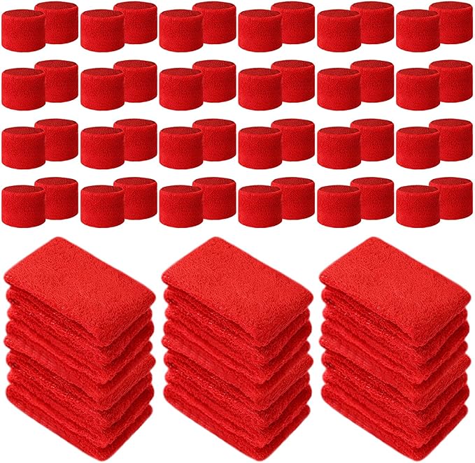 Leyndo 72 Pcs Wrist Sweatbands Bulk for Kids Field Day Cotton Terry Sweat Bands Sports Fan Wristbands Kids for Summer Camp Student Football Team Competition Party