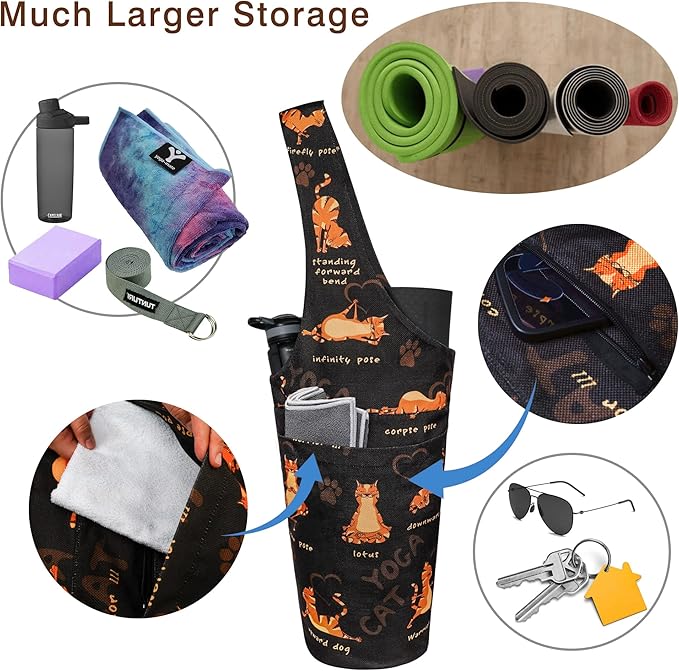 Fashion Printed Yoga Mat Bag with Large Side Pocket & Zipper Pocket Long Tote Yoga Bag Fit Most Size Mats - Holds More Yoga Accessories