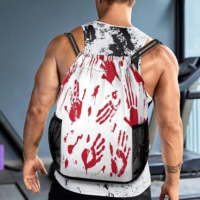 Hand Drawstring Backpack Gym Bag With Shoe Compartment String Bag Sport Beach Swimming Sackpack For Women Men