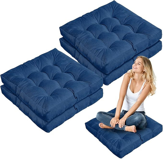 Jerify Floor Pillow Cushions 22 x 22 Inch Round Square Large Meditation Floor Pillow for Classroom Adult Meditation Picnic Party Cushion for Seating Gift Christmas(Square,Navy Blue,4 Pcs)