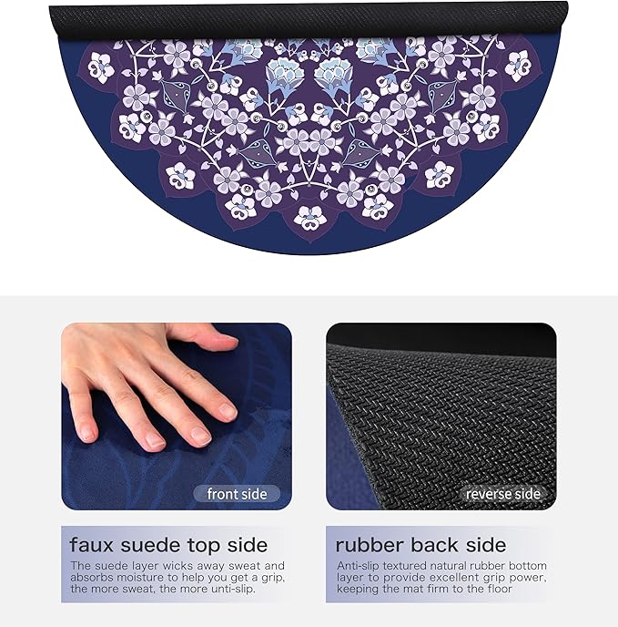 Round Meditation Pilates Yoga Mat Luxury Suede Large Yoga Mat Natural Rubber Non-Slip Base is ery Suitable for Meditation, Stretching, Yoga Environmental Protection, Fitness Exercise, Home and Outdoor. 140CM Diameter