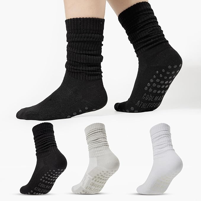 CoolMate Pilates Socks with Grips for Women, Yoga Socks, Crew Non Slip Women for Workout, Barre, Pilates Gifts