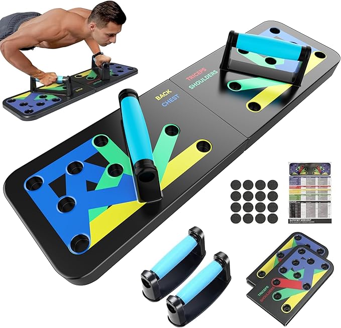 Solid Push Up Board 15 in 1 Home Workout Equipment Multi-Functional Pushup Stands System Fitness Floor Chest Muscle Exercise Professional Equipment Burn Fat Strength Training Arm Men & Women Weights