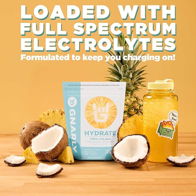 Gnarly Nutrition Hydrate Electrolyte Powder – Pina Colada Exercise Hydration Drink Mix – NSF Contents Certified – Electrolyte Solution, Performance & Recovery – Pina Colada, 14.10 oz