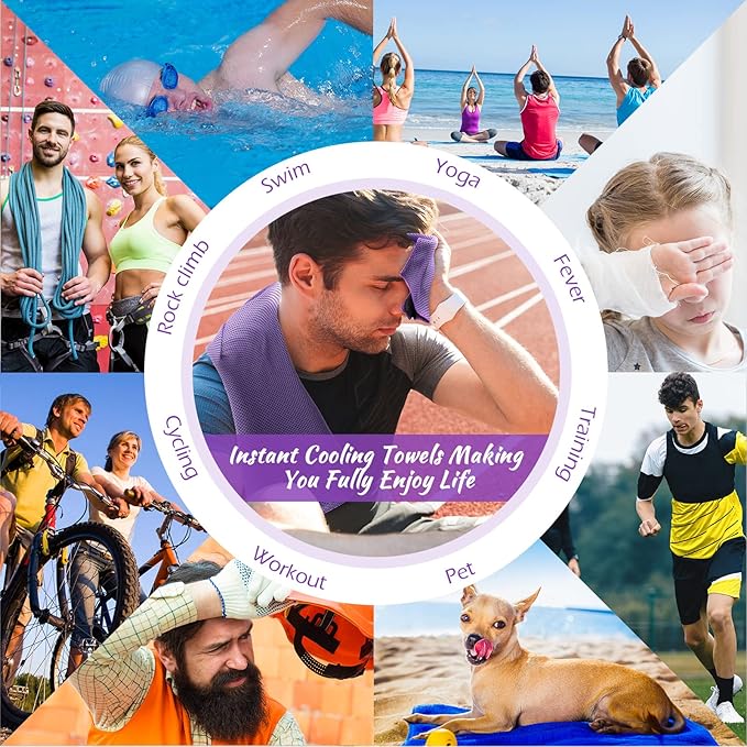 20 Pcs Cooling Towel 40" x 12" Ice Towel for Neck and Face Microfiber Chilly with Bag Breathable Yoga Gym Stay Cool Towels Sweat Rag for Workout Running Camping Pilates Beach Accessories (Purple)