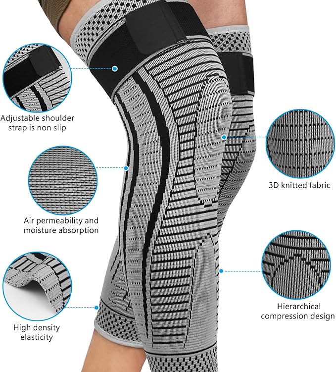 Full Leg Compression Sleeves 2 Pack Long Knee Support for Men and Women for ACJ, Meniscus Tear, Arthritis